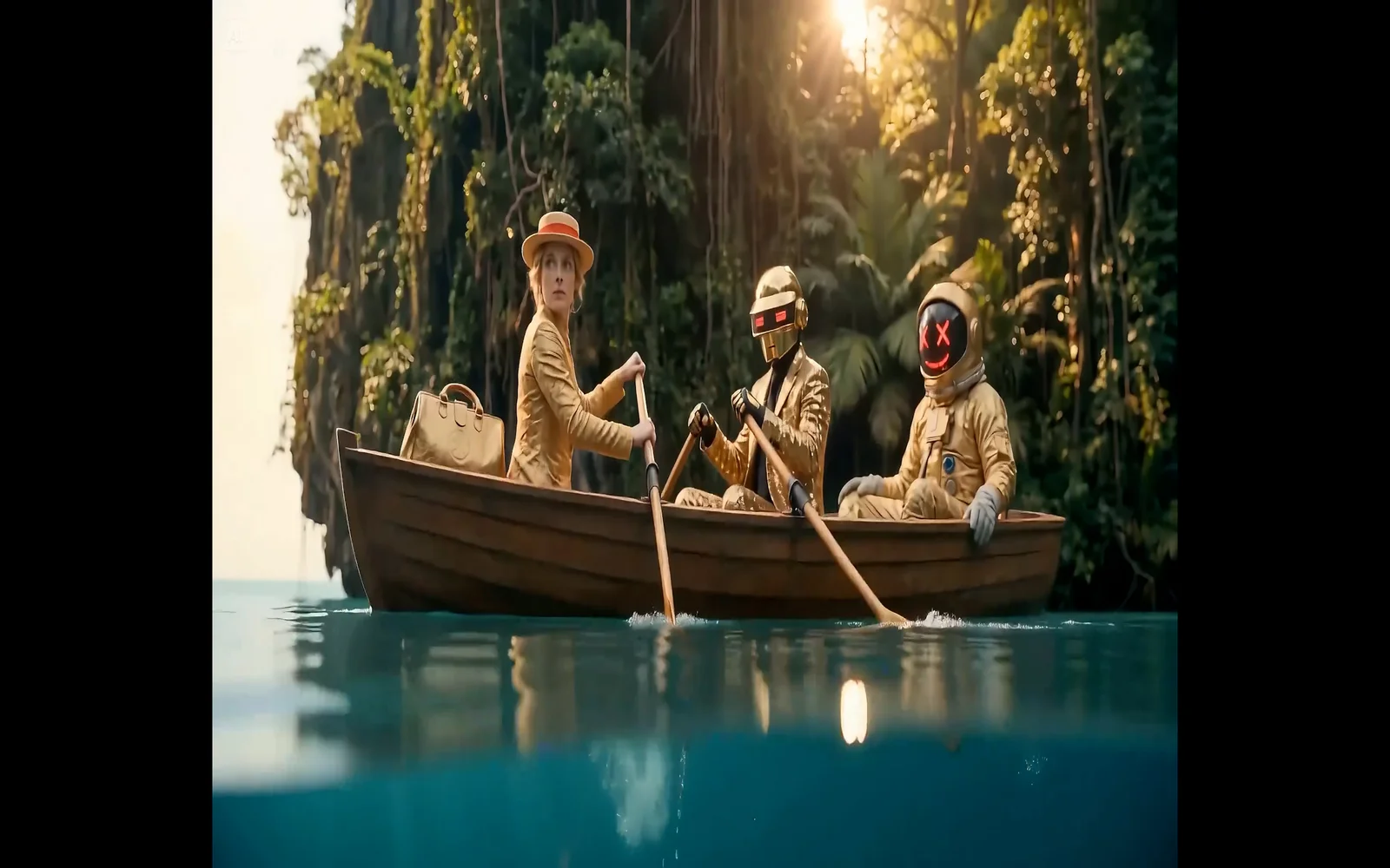 Mary P, Aurelius and Astro reach a lush island by rowing boat